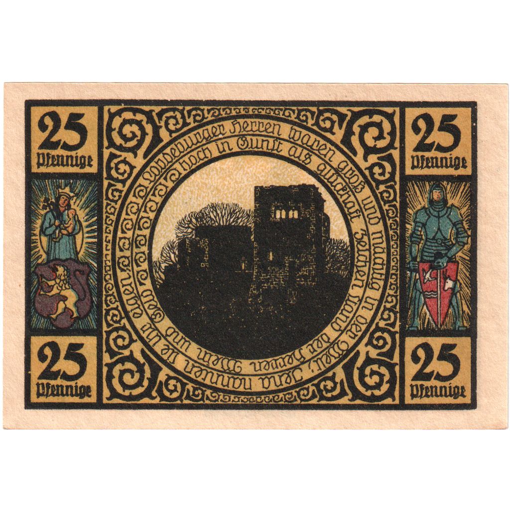 Niemcy, Lobeda Stadt, 25 Pfennig, paysage, 1921, UNC(60-62), Mehl:808.1
