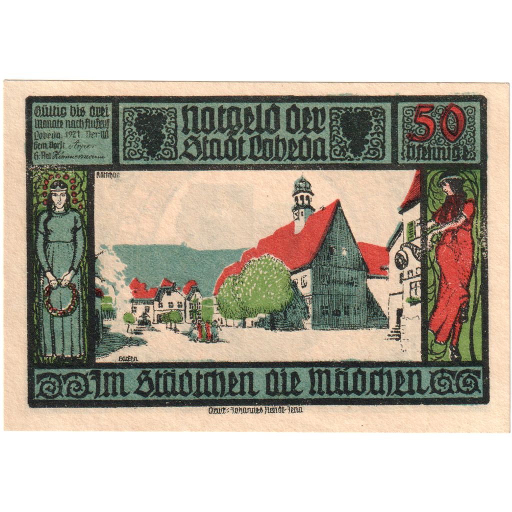 Germania, Lobeda Stadt, 50 Pfennig, village, 1921, FDS, Mehl:808.1