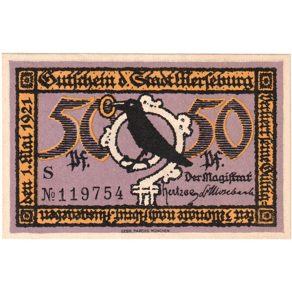 Germania, Merseburg Stadt, 50 Pfennig, mairie, 1921, 1921-05-01, SPL, Mehl:884.2