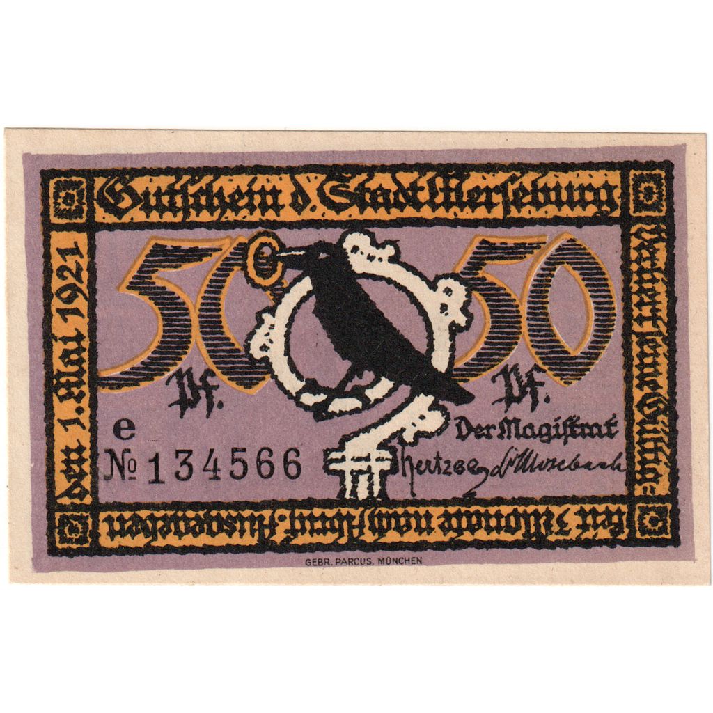 Germania, Merseburg Stadt, 50 Pfennig, Eglise, 1921, 1921-05-01, SPL, Mehl:884.2