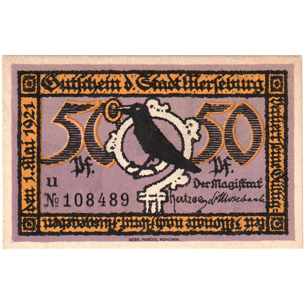 Germania, Merseburg Stadt, 50 Pfennig, rempart, 1921, 1921-05-01, SPL