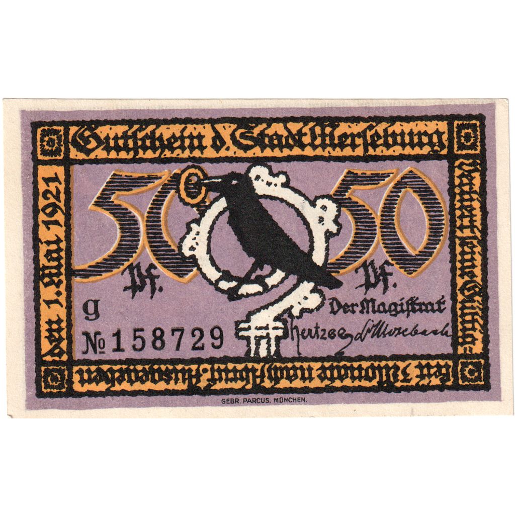 Germania, Merseburg Stadt, 50 Pfennig, lac, 1921, 1921-05-01, SPL, Mehl:884.2