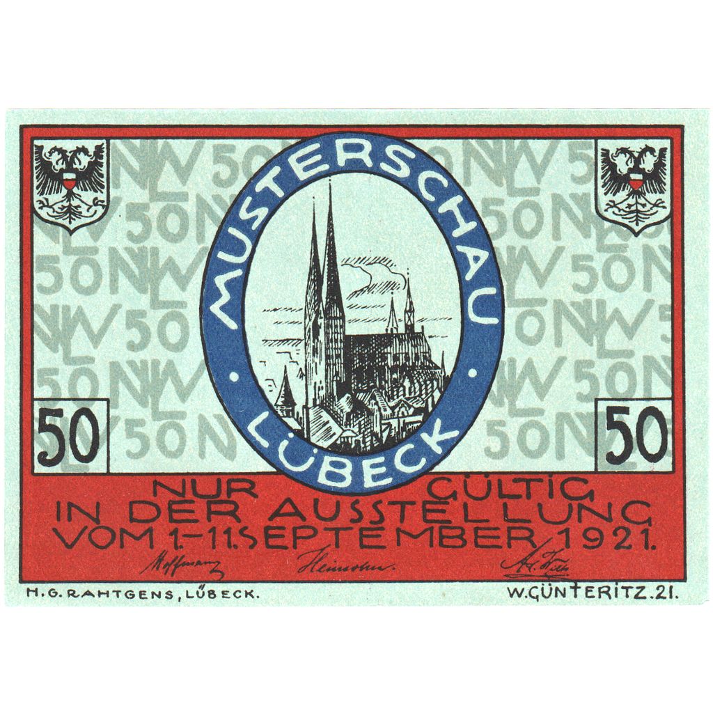 Deutschland, Lübeck Nordische Woche Musterschau, 50 Pfennig, Blason, 1921