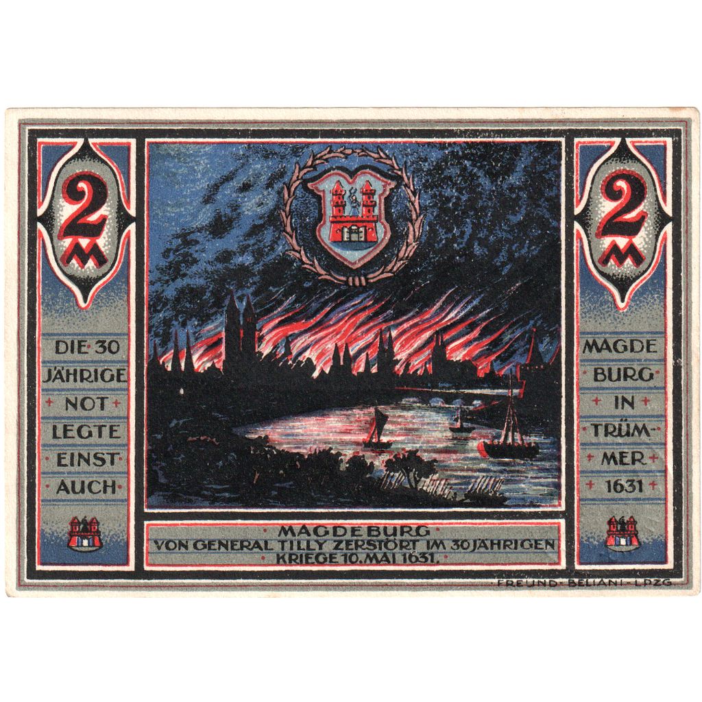 Niemcy, Magdeburg, 2 Mark, place, 1922, 1922-10-31, UNC(60-62), Mehl:855.1