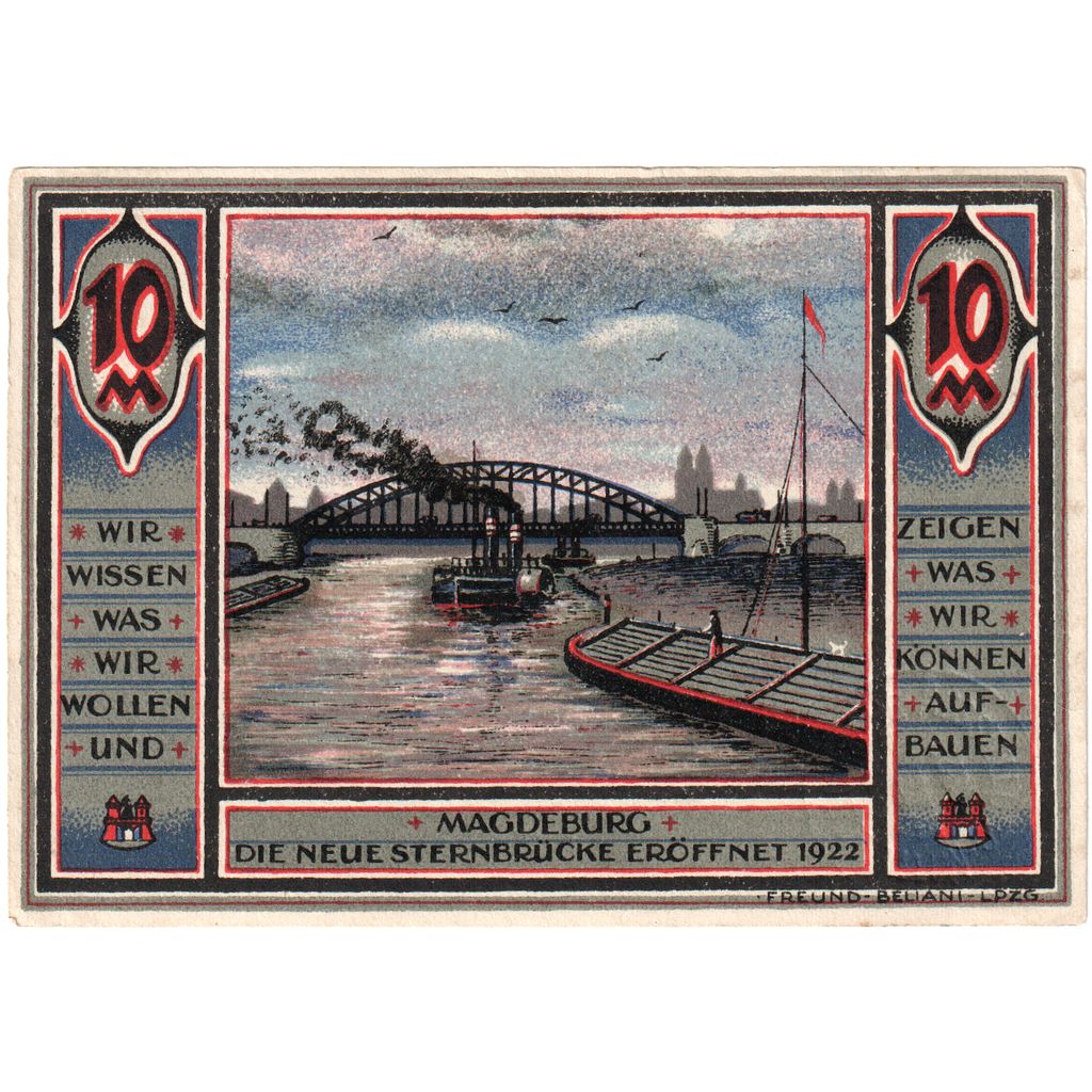 Germania, Magdeburg, 10 Mark, Port, 1922, 1922-10-31, SPL, Mehl:855.1