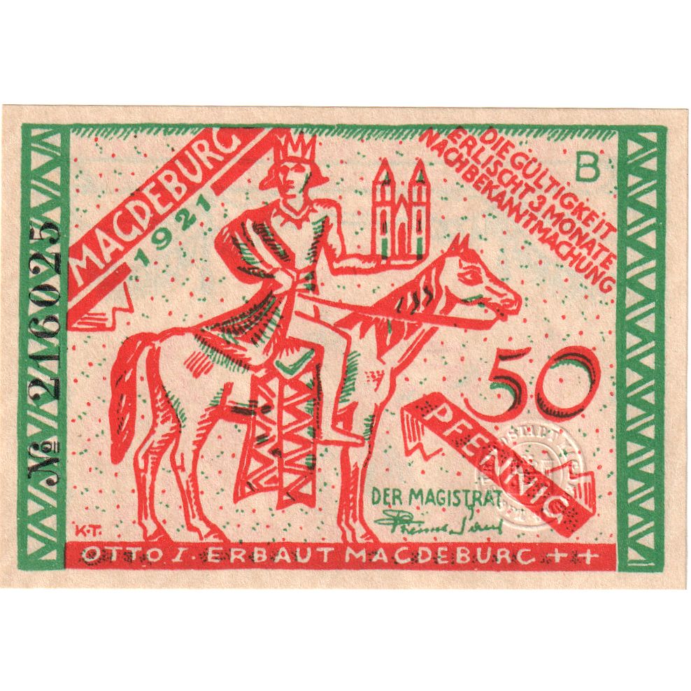 Germany, Magdeburg Stadt, 50 Pfennig, personnage, 1921, UNC(65-70), Mehl:857.1