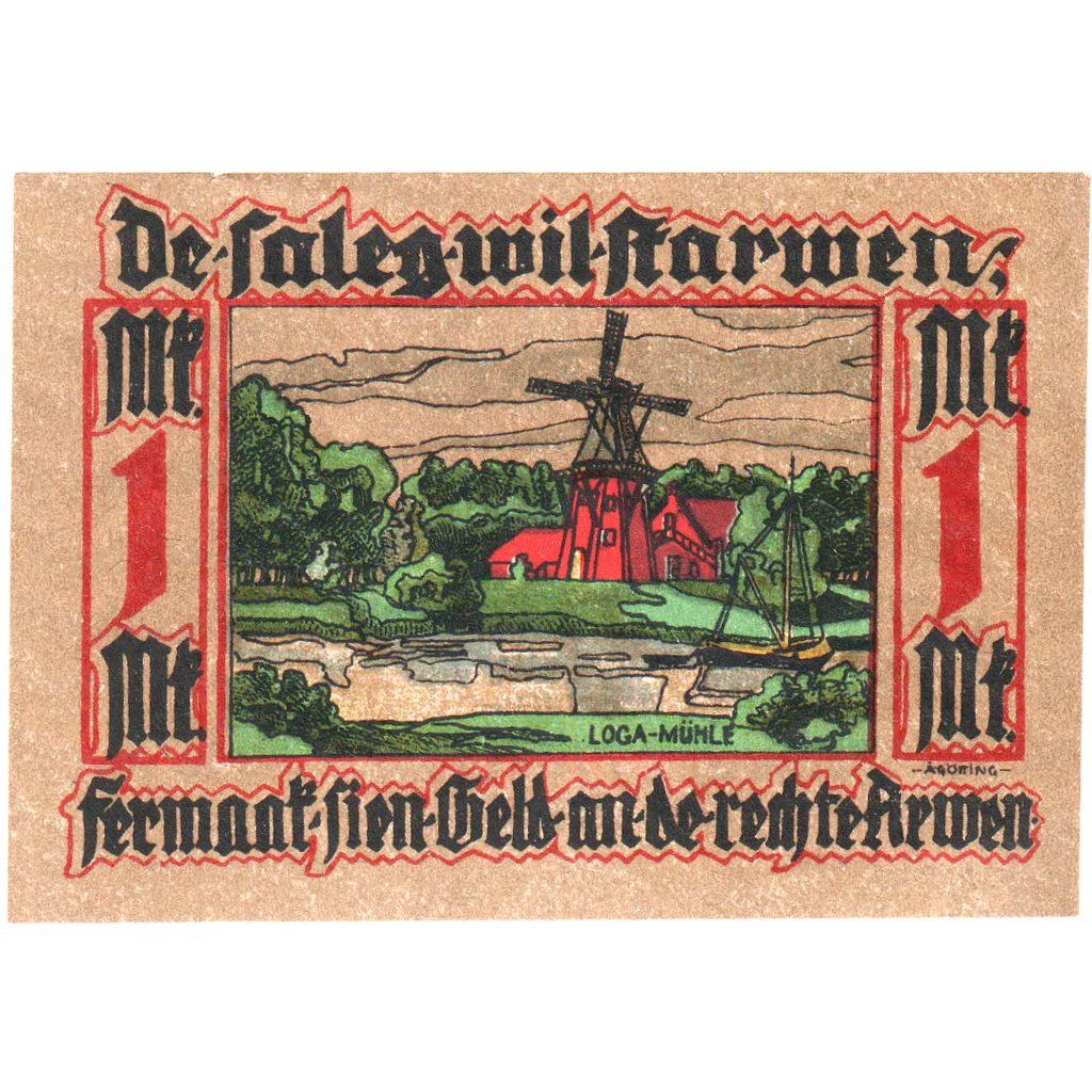Deutschland, Leer, 1 Mark, paysage 2, 1921, UNZ-, Mehl:782.1