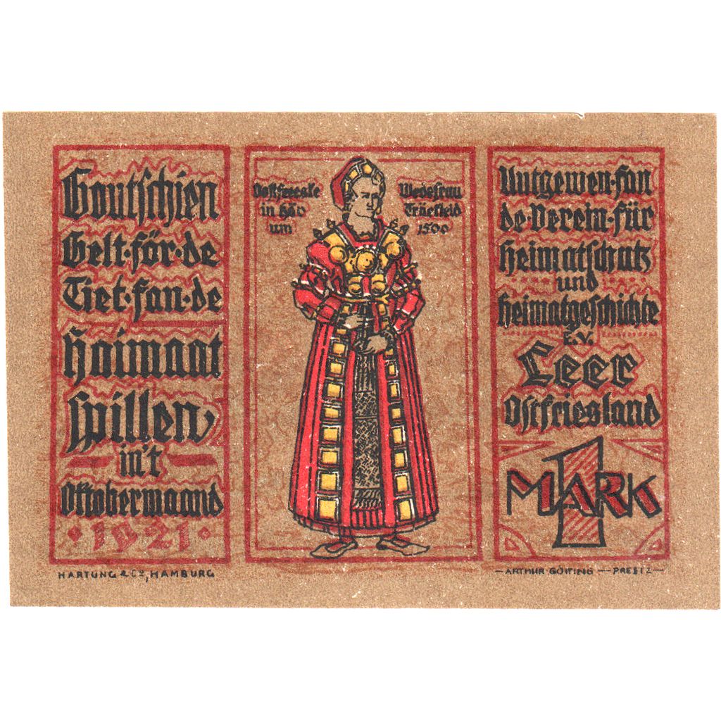 Deutschland, Leer, 1 Mark, paysage 2, 1921, UNZ-, Mehl:782.1