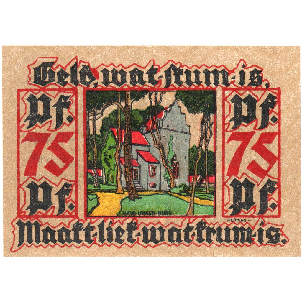 Deutschland, Leer, 75 Pfennig, paysage 2, 1921, 1921-10-01, UNZ, Mehl:782.1