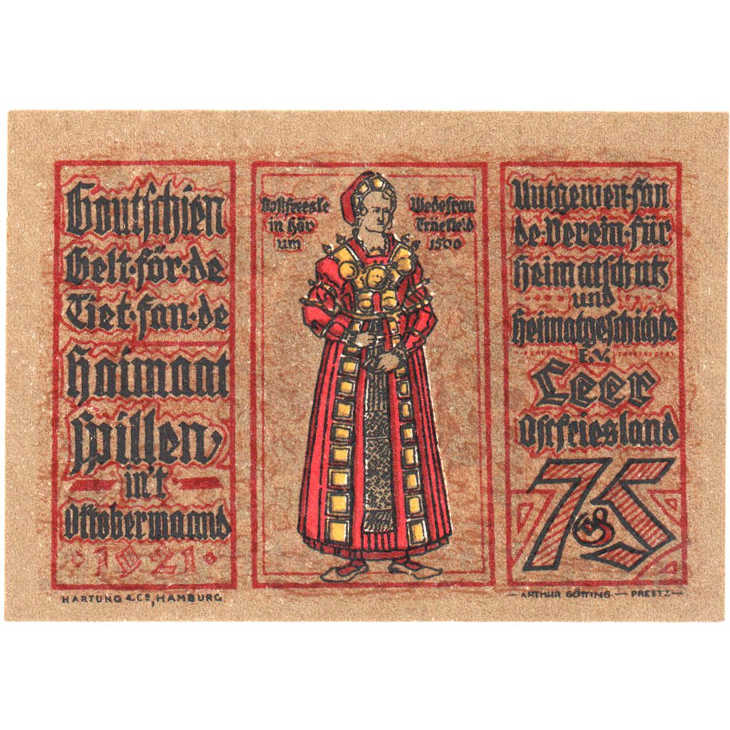 Deutschland, Leer, 75 Pfennig, paysage 2, 1921, 1921-10-01, UNZ, Mehl:782.1