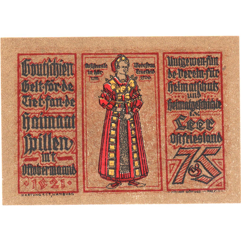 Deutschland, Leer, 75 Pfennig, paysage 4, 1921, 1921-10-01, UNZ, Mehl:782.1