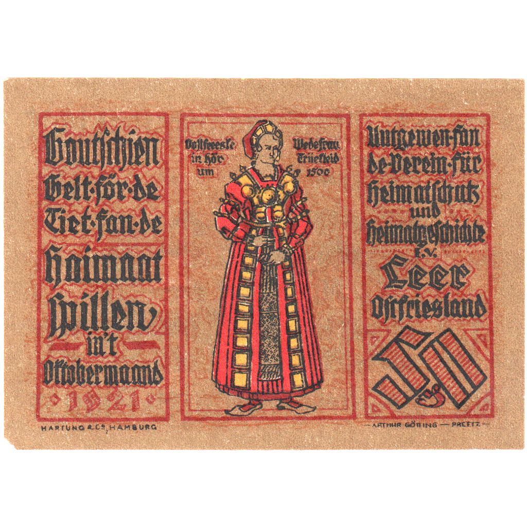 Deutschland, Leer, 50 Pfennig, paysage, 1921, 1921-10-01, UNZ, Mehl:782.1
