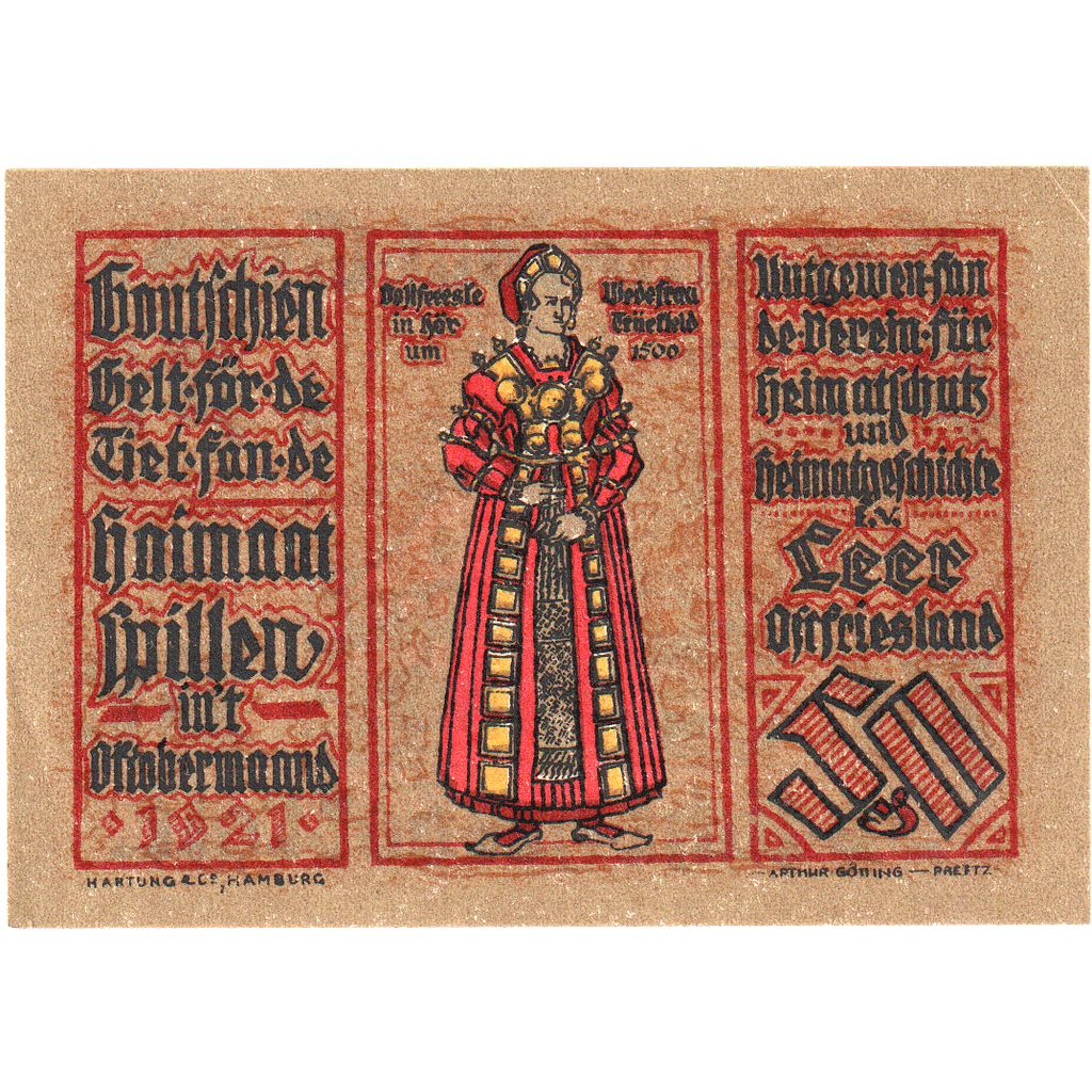 Deutschland, Leer, 50 Pfennig, paysage 1, 1921, 1921-10-01, UNZ, Mehl:782.1