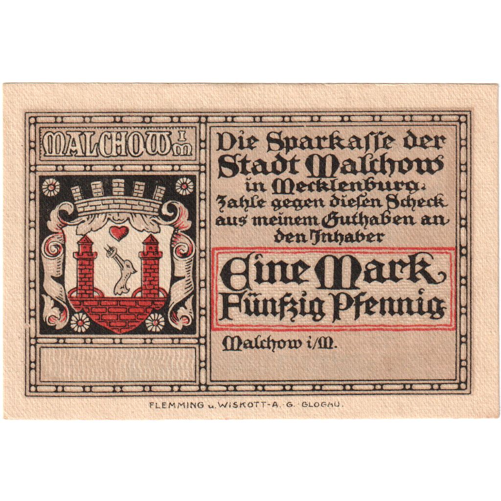 Deutschland, Malchow Stadt, 1.5 Mark, paysage 1, UNZ, Mehl:863.3c