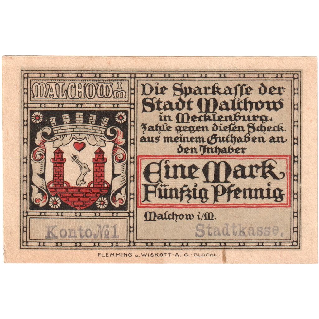 Deutschland, Malchow Stadt, 1.5 Mark, paysage 4, UNZ, Mehl:863.3c