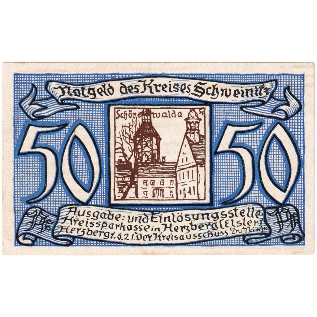Deutschland, Schweinitz Kreis, 50 Pfennig, personnage, 1921, 1921-06-01, VZ+