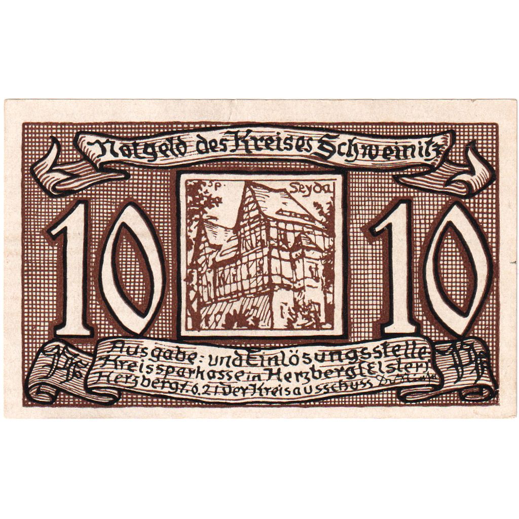Deutschland, Schweinitz Kreis, 10 Pfennig, personnage, 1921, 1921-06-01, VZ+