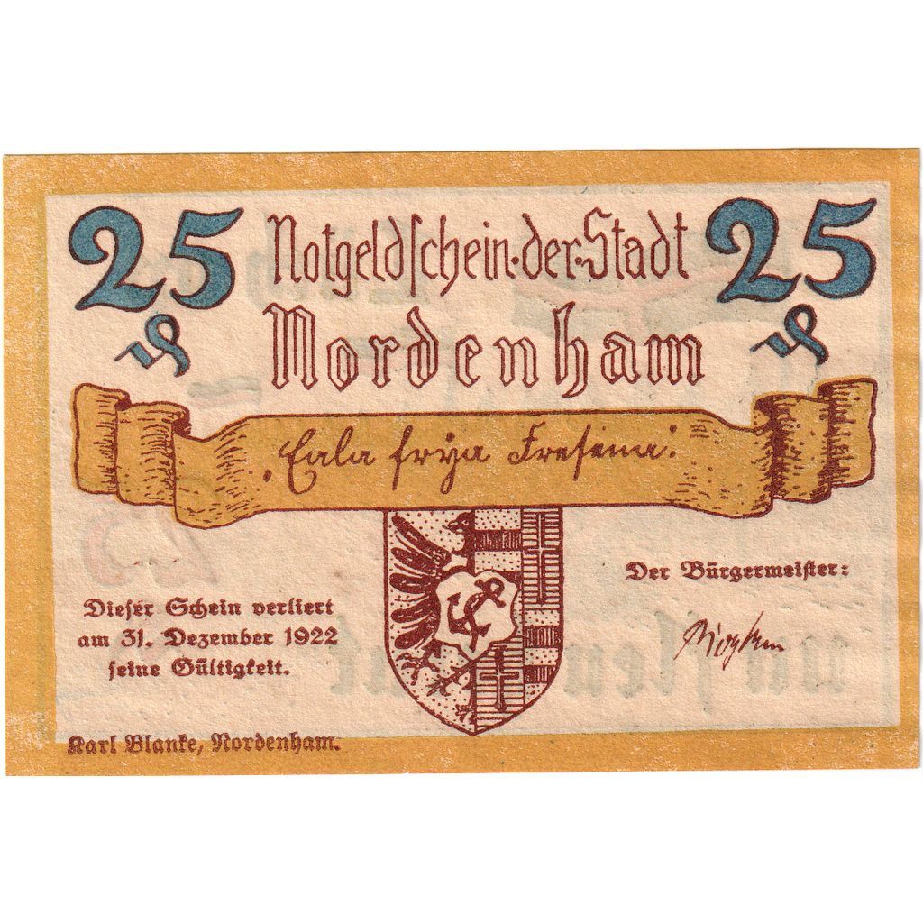 Deutschland, Nordenham, 25 Pfennig, personnage, 1922, 1922-12-31, UNZ-