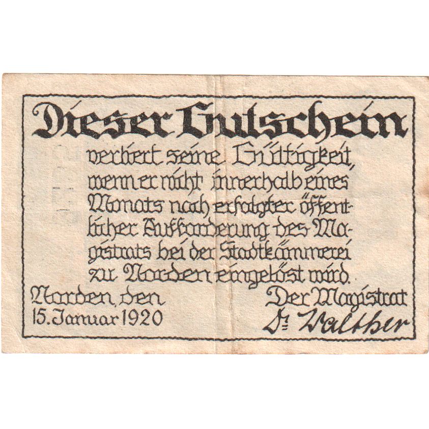 Deutschland, Norden Stadt, 25 Pfennig, Texte, 1920, 1920-01-15, VZ+, Mehl:N52.5