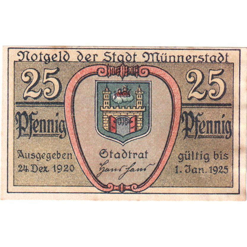 Deutschland, Münnerstadt, 25 Pfennig, tour, 1920, 1920-12-24, UNZ, Mehl:912.2
