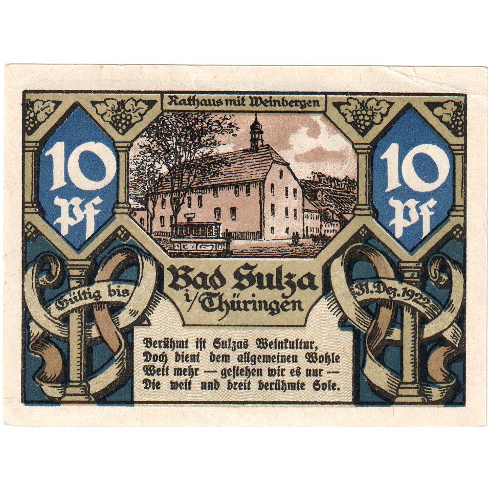 Deutschland, Sulza, 10 Pfennig, Batiment, 1921, 1921-07-19, UNZ, Mehl:1304.1a