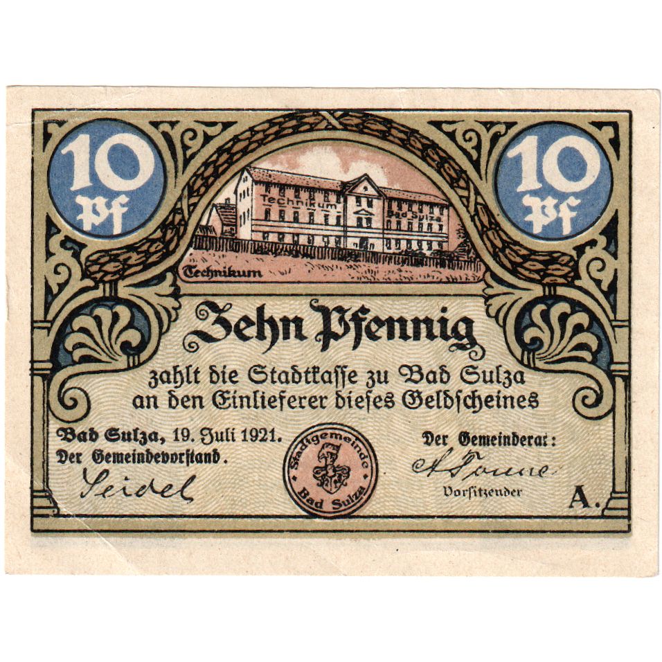 Deutschland, Sulza, 10 Pfennig, Batiment, 1921, 1921-07-19, UNZ, Mehl:1304.1a