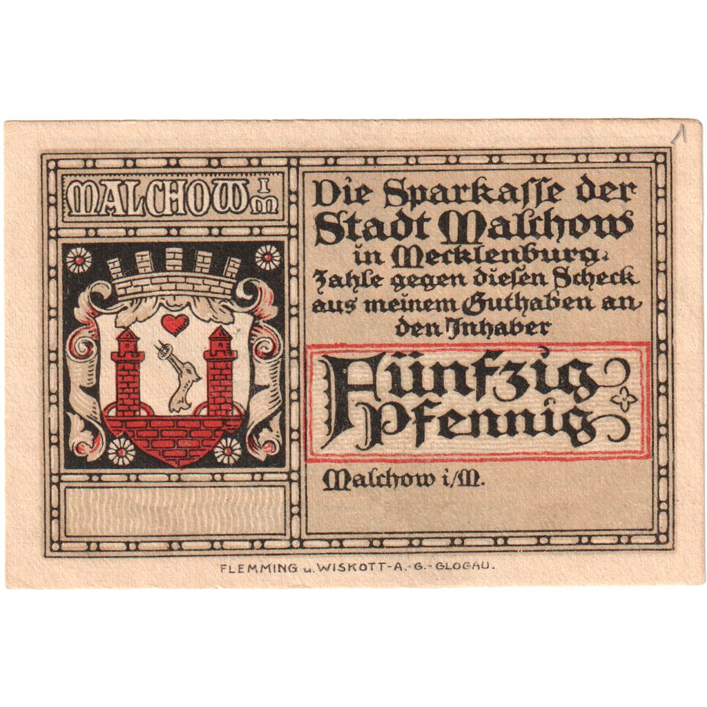 Germania, Malchow Stadt, 50 Pfennig, paysage 1, SPL, Mehl:863.3a