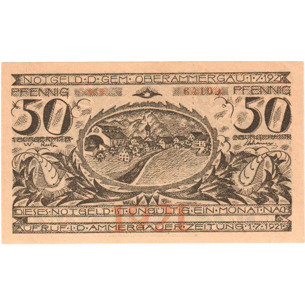Deutschland, Oberammergau Gemeinde, 50 Pfennig, paysage, 1921, 1921-07-01, UNZ-