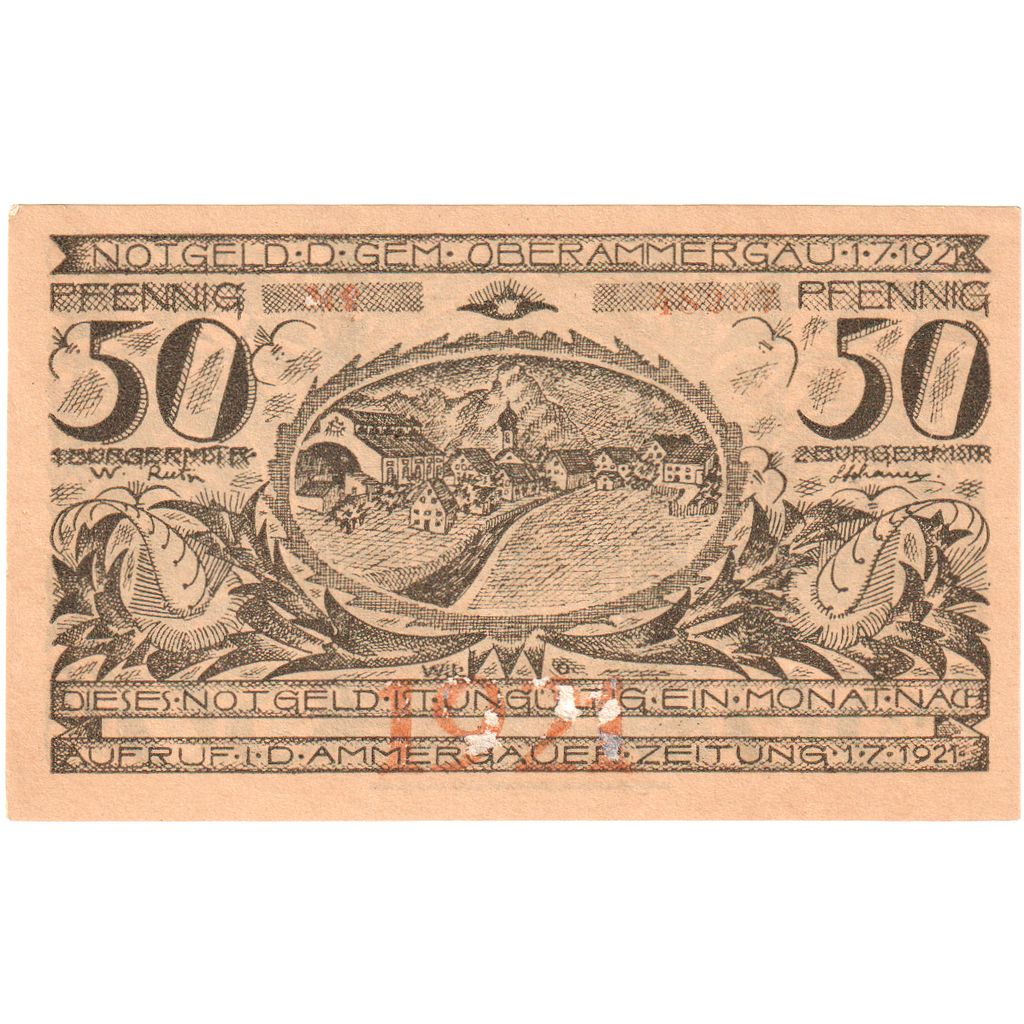 Niemcy, Oberammergau Gemeinde, 50 Pfennig, paysage 1, 1921, 1921-07-01, UNC(63)