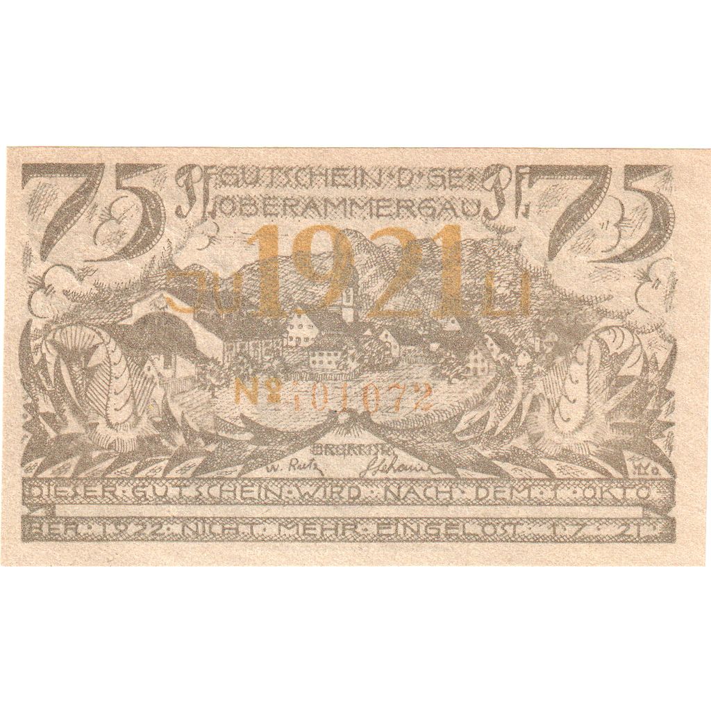 Niemcy, Oberammergau Gemeinde, 75 Pfennig, personnage, 1921, 1921-07-01