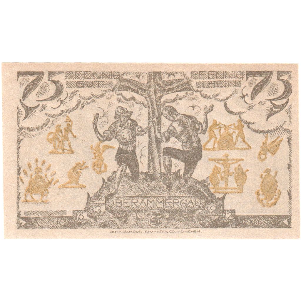 Niemcy, Oberammergau Gemeinde, 75 Pfennig, personnage, 1921, 1921-07-01