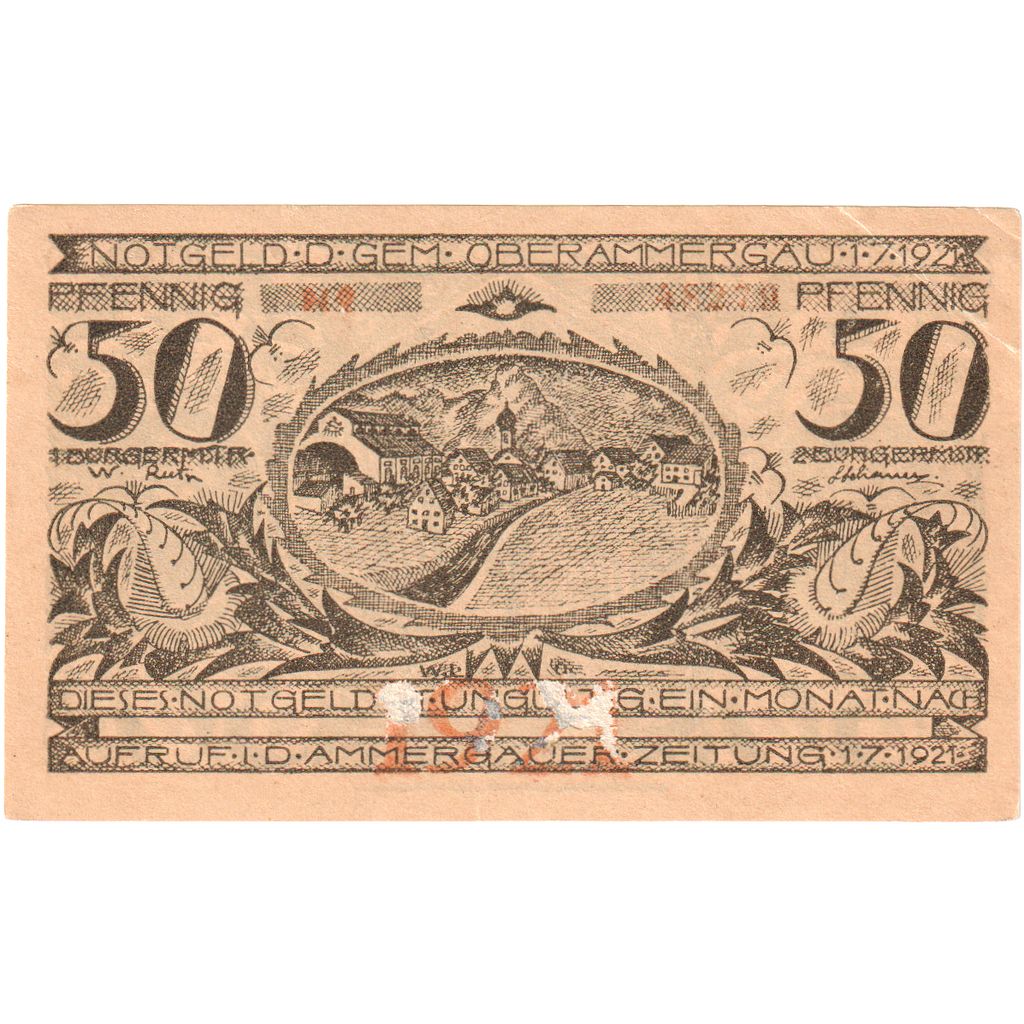 Niemcy, Oberammergau Gemeinde, 50 Pfennig, paysage, 1921, 1921-07-01, AU(50-53)