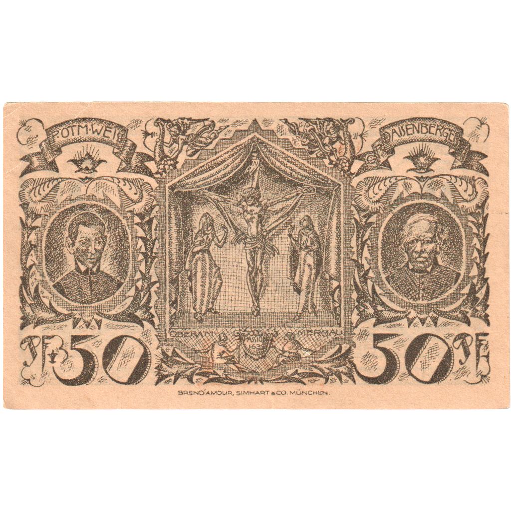 Niemcy, Oberammergau Gemeinde, 50 Pfennig, paysage, 1921, 1921-07-01, AU(50-53)