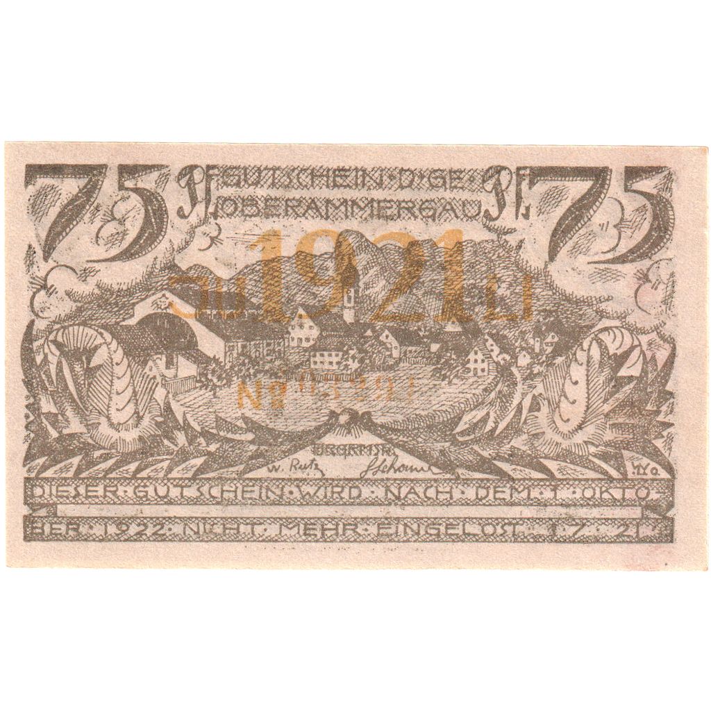 Deutschland, Oberammergau Gemeinde, 75 Pfennig, personnage 1, 1921, 1921-07-01
