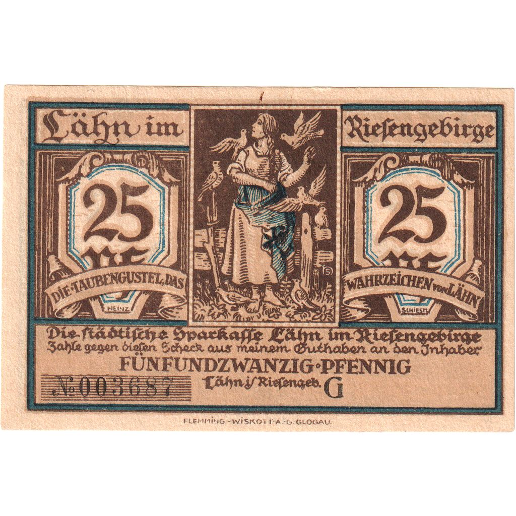 Deutschland, Lahn Stadtische Sparkasse, 25 Pfennig, personnage, VZ+, Mehl:756.1b