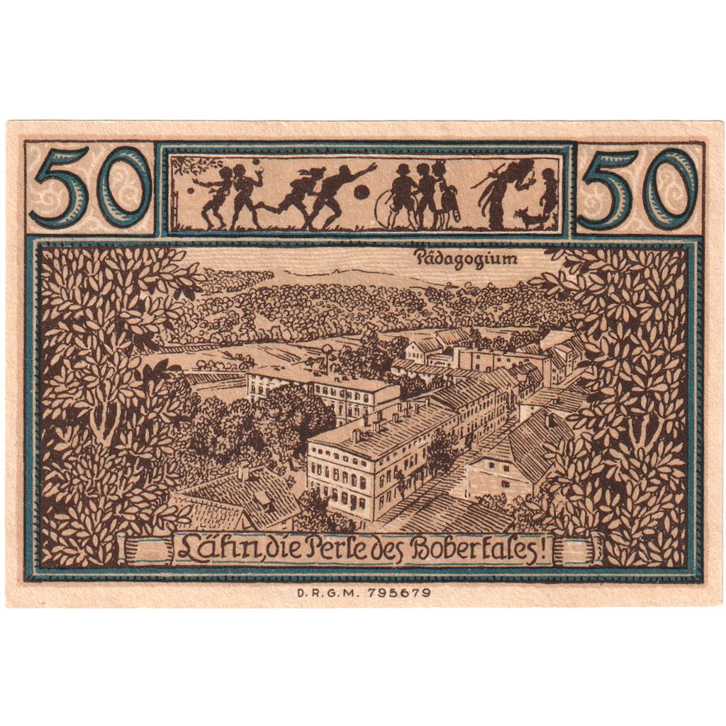 Deutschland, Lahn Stadtische Sparkasse, 50 Pfennig, paysage, VZ+, Mehl:756.1b