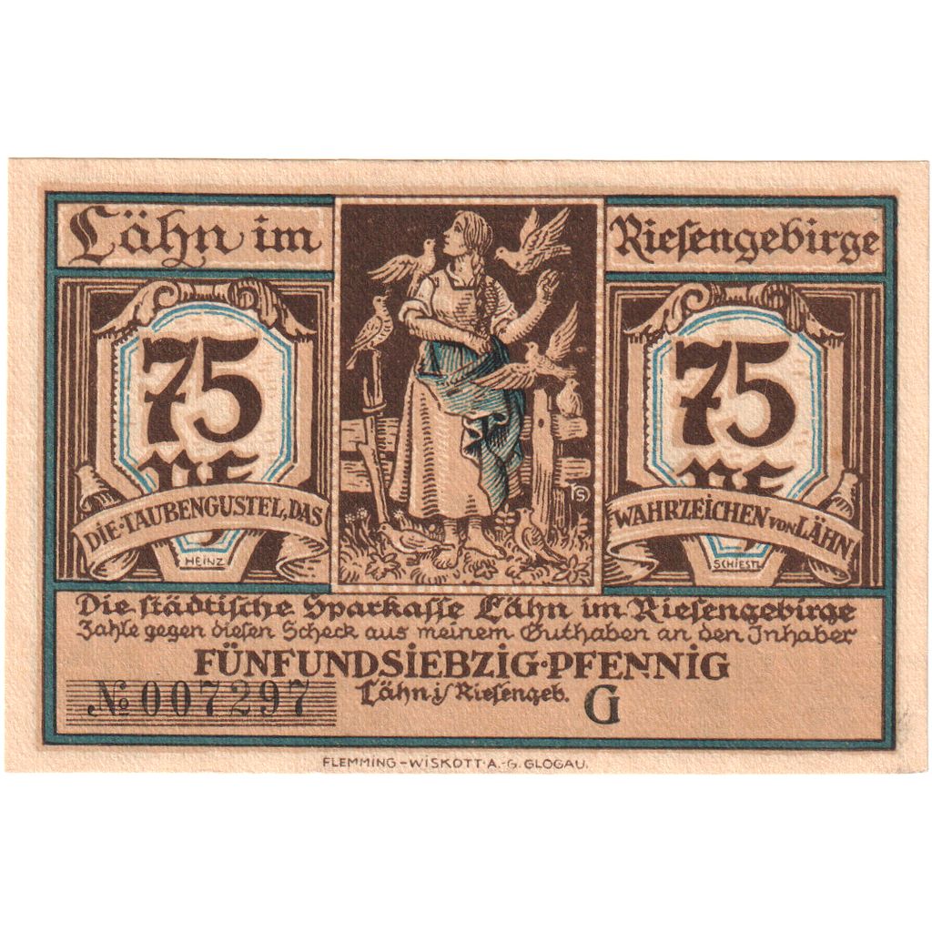Deutschland, Lahn Stadtische Sparkasse, 75 Pfennig, paysage, VZ+, Mehl:756.1b