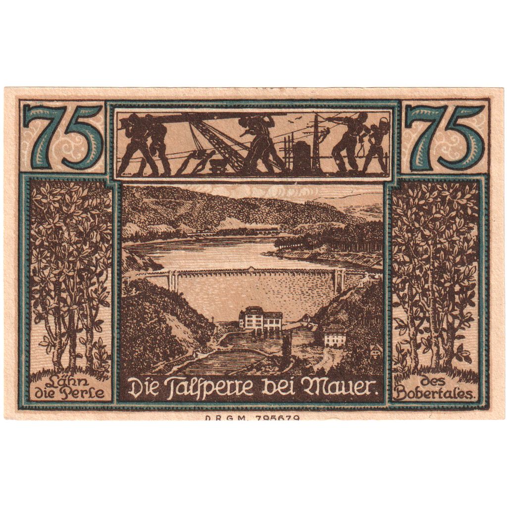 Deutschland, Lahn Stadtische Sparkasse, 75 Pfennig, paysage, VZ+, Mehl:756.1b