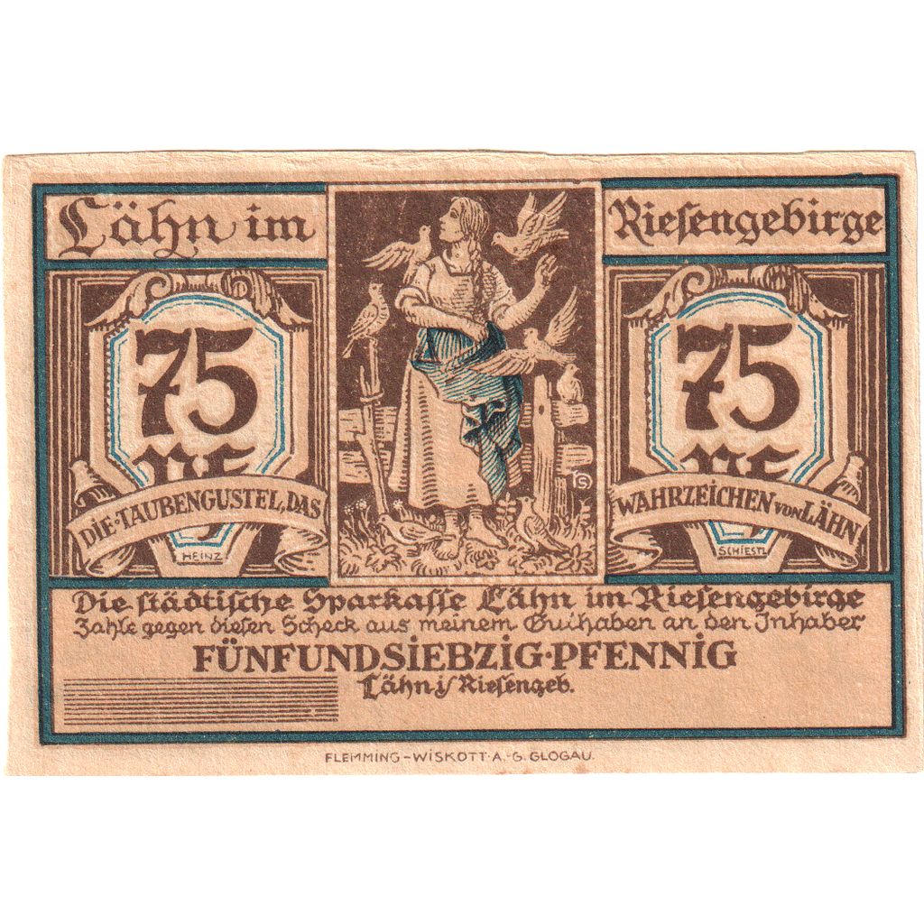 Germany, Lahn Stadtische Sparkasse, 75 Pfennig, paysage 1, UNC(60-62)