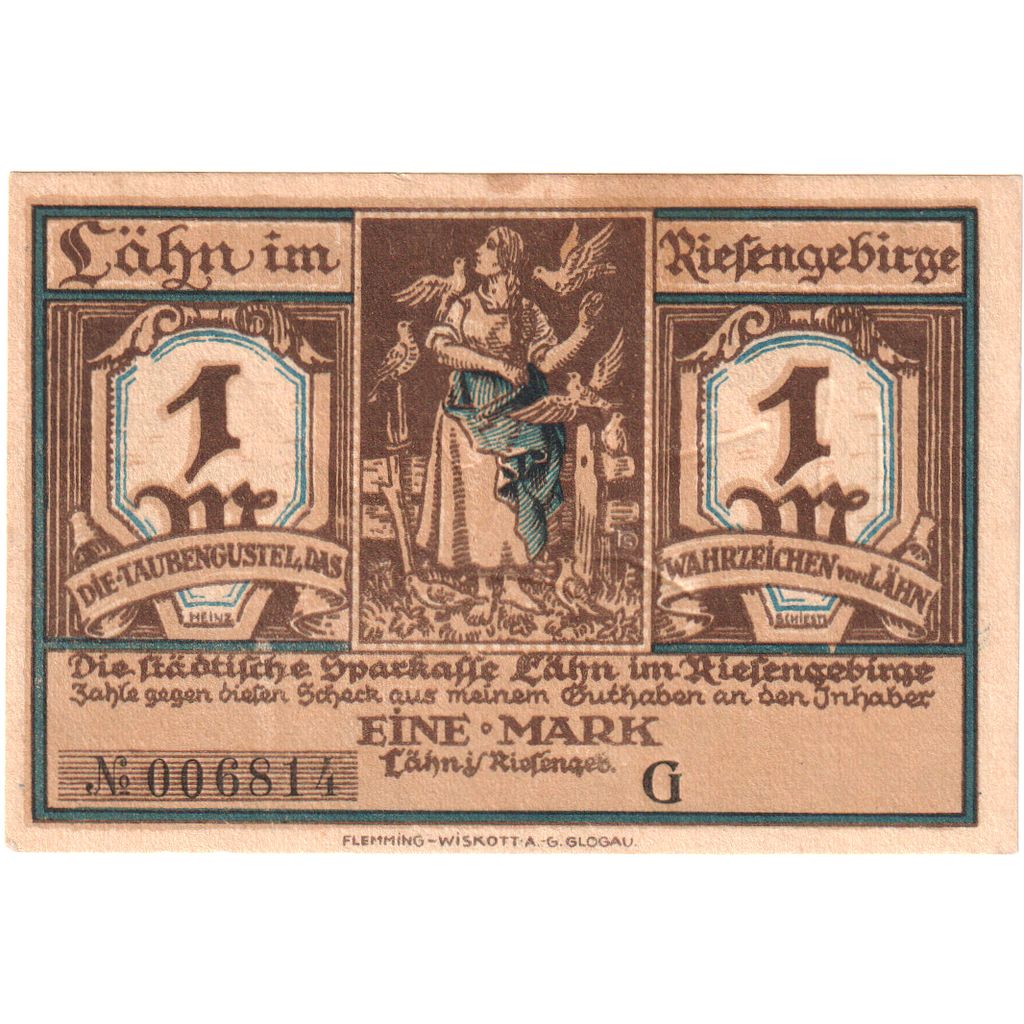 Deutschland, Lahn Stadtische Sparkasse, 1 Mark, Batiment, VZ+, Mehl:756.1b