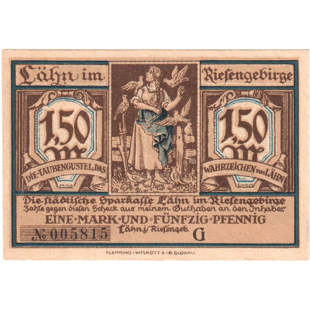 Deutschland, Lahn Stadtische Sparkasse, 1.5 Mark, paysage, VZ+, Mehl:756.1b