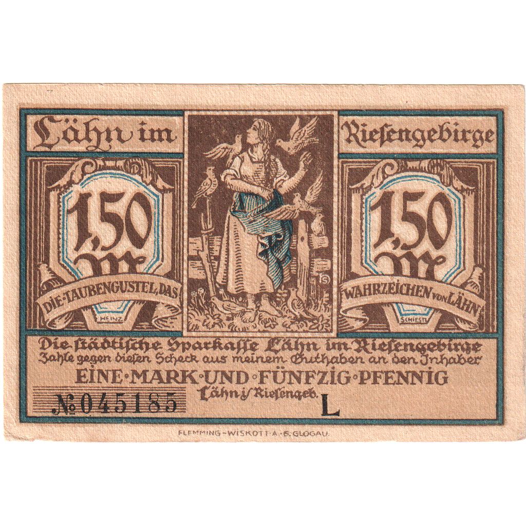 Deutschland, Lahn Stadtische Sparkasse, 1.5 Mark, paysage 1, VZ+, Mehl:756.1b