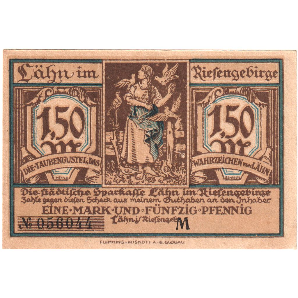 Deutschland, Lahn Stadtische Sparkasse, 1.5 Mark, paysage 2, VZ+, Mehl:756.1b
