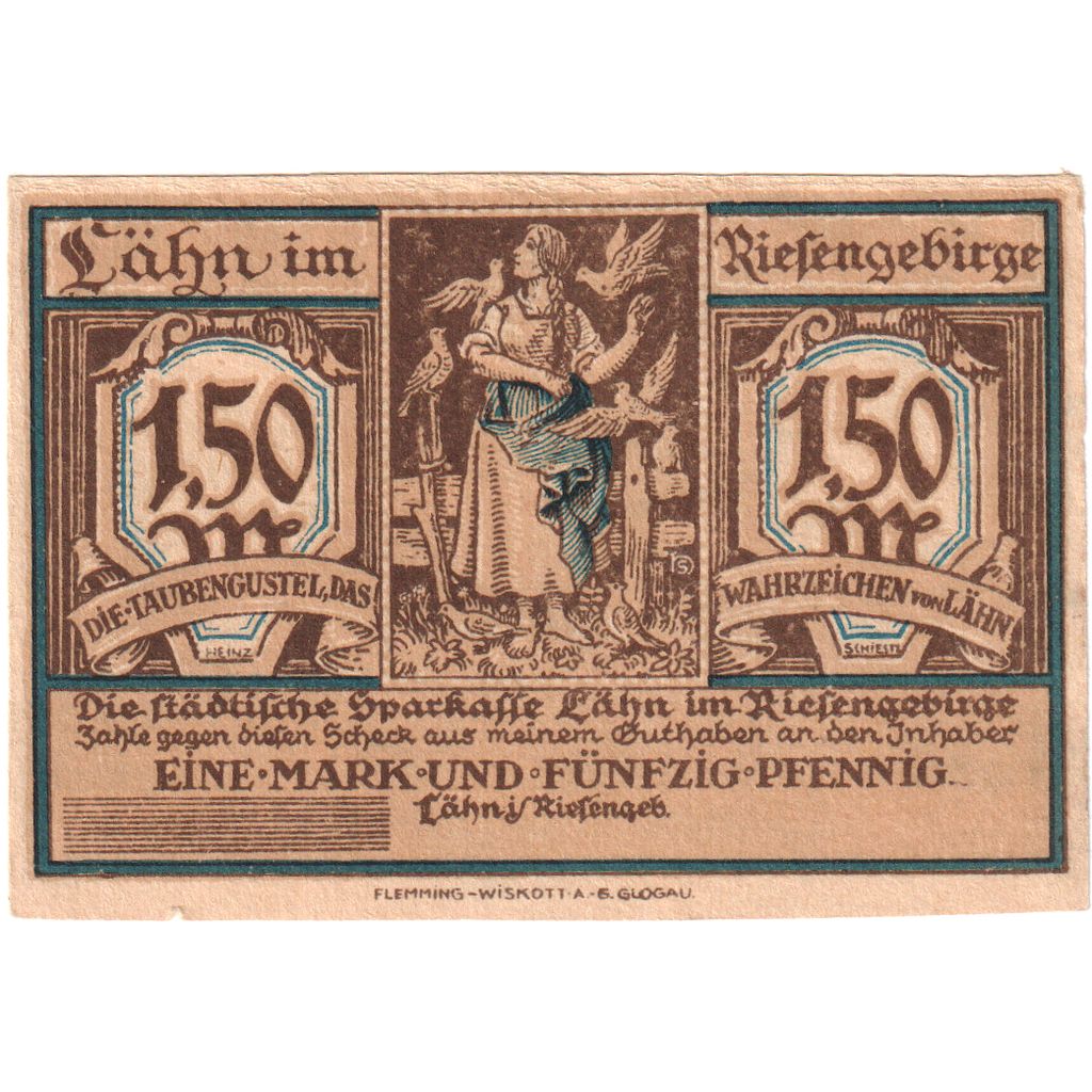 Germania, Lahn Stadtische Sparkasse, 1.5 Mark, paysage 3, SPL, Mehl:756.1b