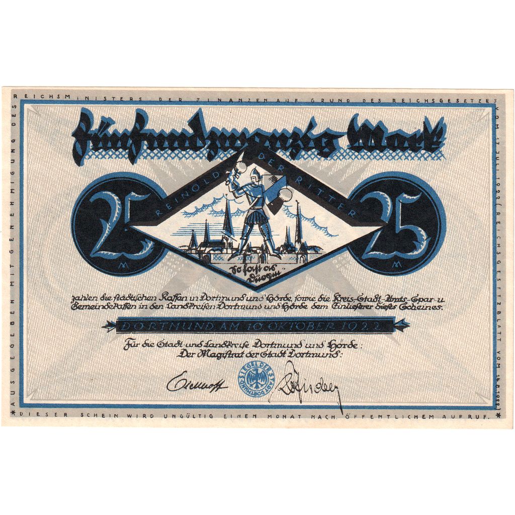 Deutschland, Dortmund und Hörde Stadt und Landkreise, 25 Pfennig, personnage