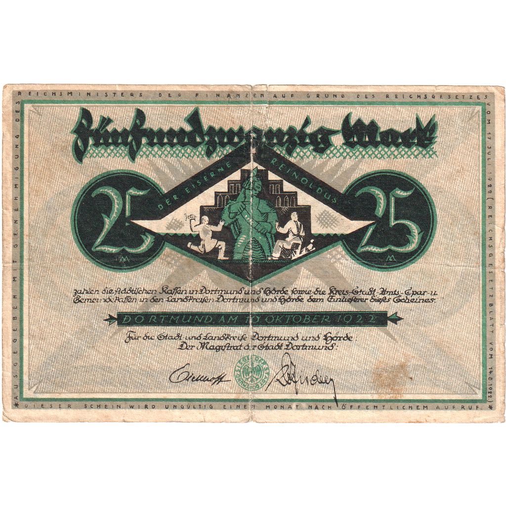 Deutschland, Dortmund und Hörde Stadt und Landkreise, 25 Pfennig, personnage 1