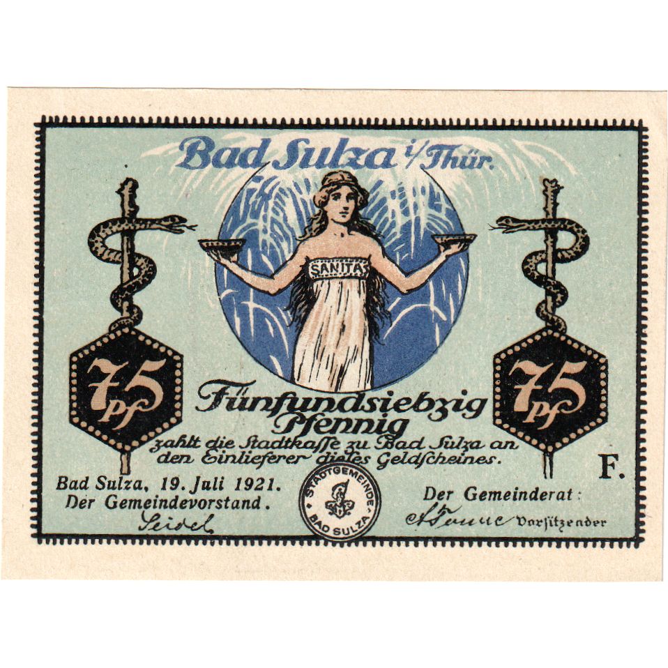 Deutschland, Sulza, 75 Pfennig, personnage, 1921, 1921-07-19, UNZ, Mehl:1304.1a