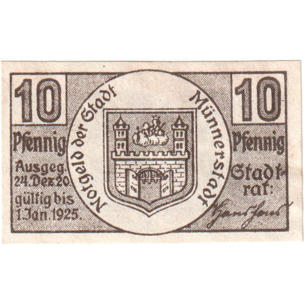 Deutschland, Münnerstadt, 10 Pfennig, tour 1, 1920, 1920-12-24, UNZ, Mehl:912.1