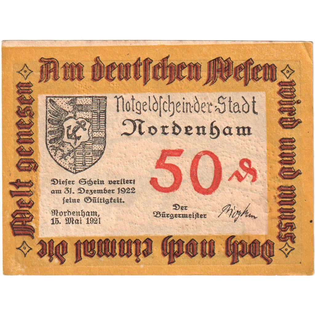 Deutschland, Nordenham, 50 Pfennig, paysage, 1921, 1921-05-15, UNZ, Mehl:982.2a