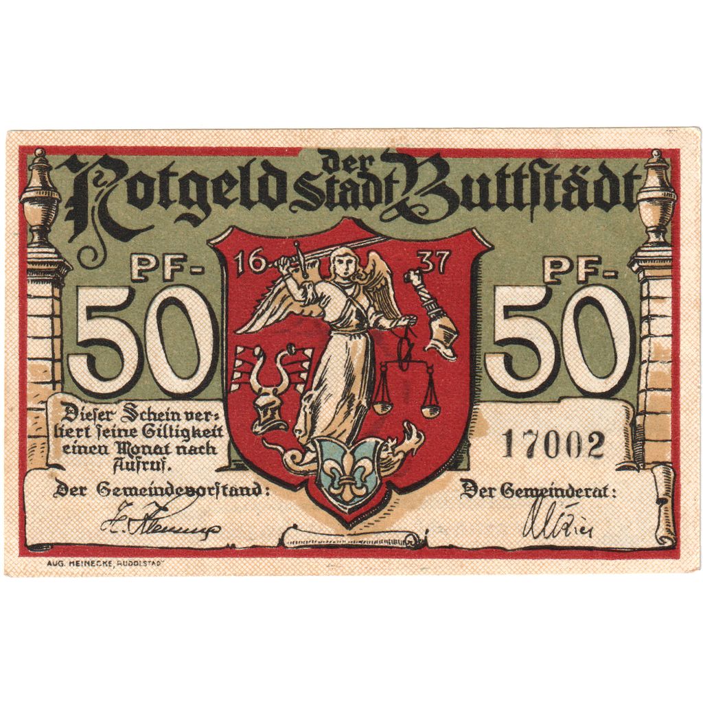 Deutschland, Buttstadt Stadt, 50 Pfennig, paysage, UNZ, Mehl:211.1a